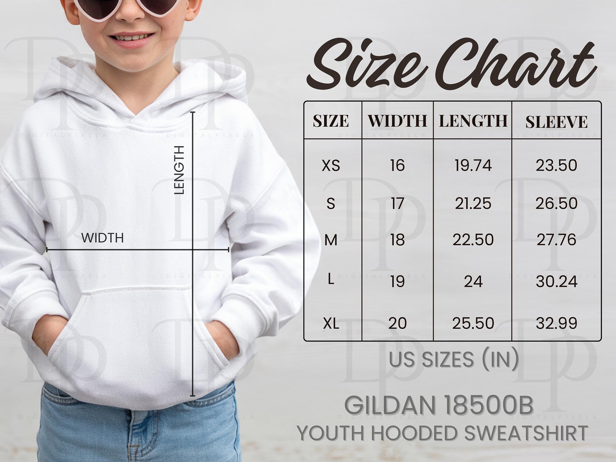 Gildan 18500B Size Chart, Gildan Size Chart 18500B, Gildan Size