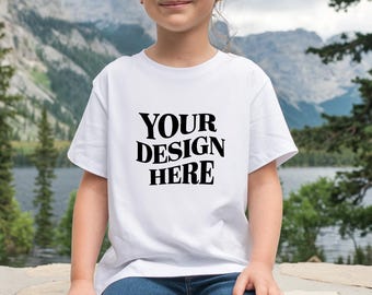 Maquettes en toile Bella blanche 3001T, maquette pour enfants en toile Bella, maquette de t-shirt pour enfants en toile Bella 3001T, maquette de chemise pour tout-petits en toile Bella 3001T