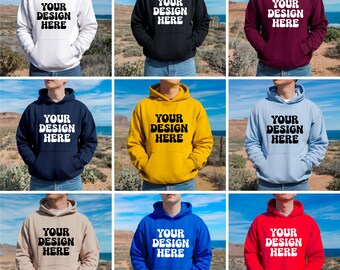Gildan 18500 Hoodie Mockup Bundle, Hooded Sweatshirt Mockup Bundle, Pullover Sweatshirt Mockup, Male Model Hoodie Mockup, Instant Download