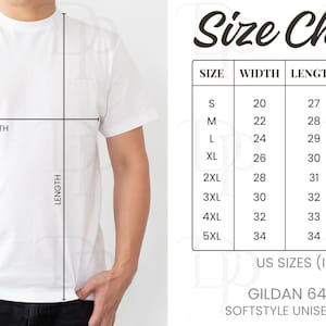 Gildan 64000 Size Chart Mockup| Gildan 64000 Size Chart | G640 Size Chart |Softstyle Gildan 64000 Size Chart Mockup| Gildan 64000 Size Guide