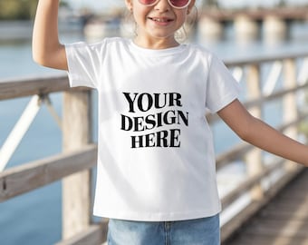 Maquettes en toile Bella blanche 3001T, maquette pour enfants en toile Bella, maquette de t-shirt pour enfants en toile Bella 3001T, maquette de chemise pour tout-petits en toile Bella 3001T