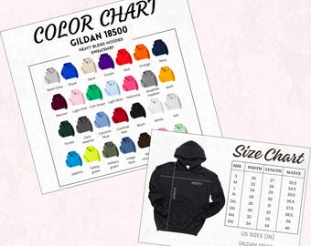 Editable Gildan 18500 Color Chart & Size Chart Mockup | Gildan 18500 Color Chart | Hooded Sweatshirt Color Chart (Editable Canva Template)