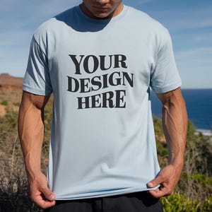 Bella Canvas 3001 Mockup, light blue Bella Canvas 3001, Bella Canvas Mockups, BC 3001 Mockup, Mens Tshirt Mockup, Male Model Mockup