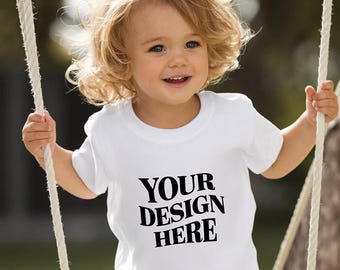 Maquettes en toile Bella blanche 3001T, maquette pour enfants en toile Bella, maquette de t-shirt pour enfants en toile Bella 3001T, maquette de chemise pour tout-petits en toile Bella 3001T