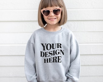 Gildan 18000B Youth Sweatshirt Mockup, Sport Grey Gildan 18000B Mockup, Gildan 18000B Model Mockup, Gildan 18000b Model Mockup, Kids Mockup
