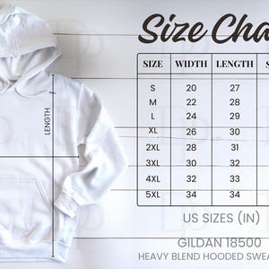 Gildan 18500 Size Chart Mockup | Gildan 18500 Size Chart | G185 Size Chart | Heavy Blend Hooded Sweatshirt Size Chart| Hoodie size chart