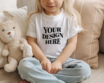 Maquettes en toile Bella blanche 3001T, maquette pour enfants en toile Bella, maquette de t-shirt pour enfants en toile Bella 3001T, maquette de chemise pour tout-petits en toile Bella 3001T