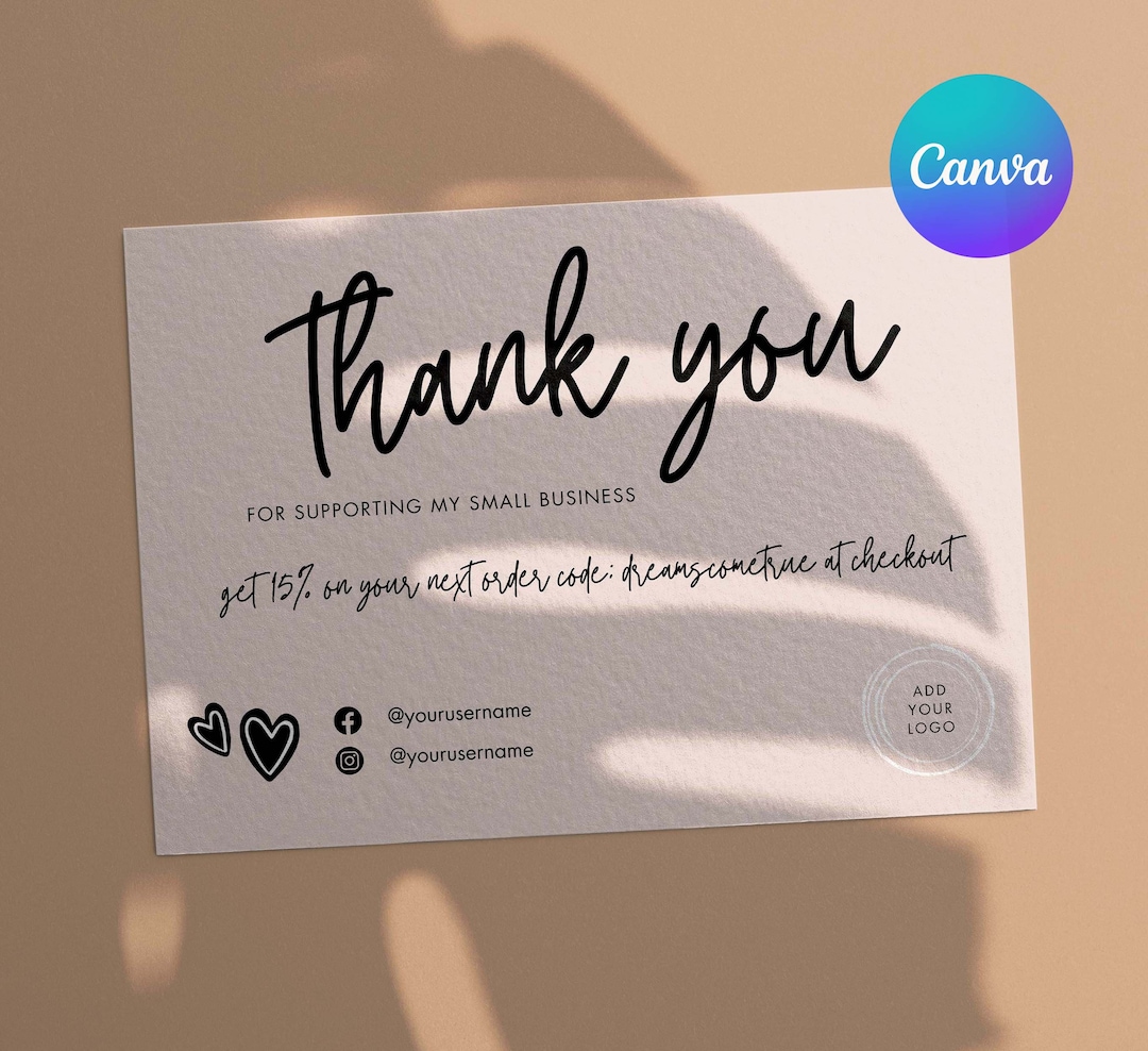 Editable Canva Thank You Card, Packaging Thank You Card Template, Package Insert Thank You Cards