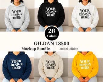 26x Gildan 18500 Hoodie Mockup Bundle, Hooded Sweatshirt Mockups 18500 Hoodie Crewneck Mockup Bundle Print On Demand Gildan Mockup Bundle