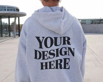 Gildan 18500 Hoodie Mockup, Hoodie Back Mockup, Sport Gray Gildan 18500 Mockup, Gildan 18500 Back View, Gildan 18500 Back, Streetwear Mockup