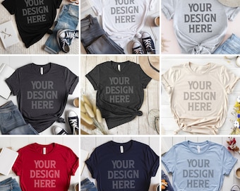 Bella Canvas 3001 Mockup Bundle, Bella Canvas 3001 Flat Lay Mockup, Bella Canvas 3001 Shirt Mockup, Primary Colors Bella Canvas 3001 Mockups