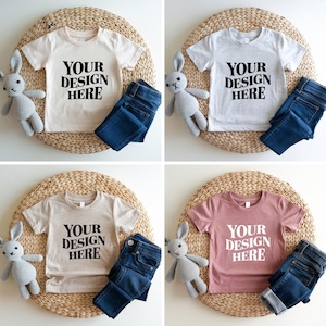 Showcase your designs with this premium Bella Canvas 3001T kids mockup bundle, featuring 16 high-resolution flat lay mockups in a wide range of colors. These mockups are perfect for designers, Etsy sellers, and print-on-demand (POD) businesses looking to professionally present their youth apparel designs. Each flat lay mockup displays the Bella Canvas 3001T toddler/youth tee in a clear, minimalistic overhead style, allowing your design to be the focus. These are JPG-only files.