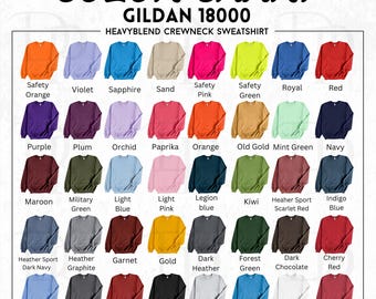 Editable Gildan 18000 Color Chart Mockup | Canva Editable Gildan 18000 Color Chart | Gildan 18000 Charts | Crewneck Sweatshirt Color Chart