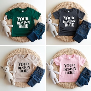 Showcase your designs with this premium Bella Canvas 3001T kids mockup bundle, featuring 16 high-resolution flat lay mockups in a wide range of colors. These mockups are perfect for designers, Etsy sellers, and print-on-demand (POD) businesses looking to professionally present their youth apparel designs. Each flat lay mockup displays the Bella Canvas 3001T toddler/youth tee in a clear, minimalistic overhead style, allowing your design to be the focus. These are JPG-only files.