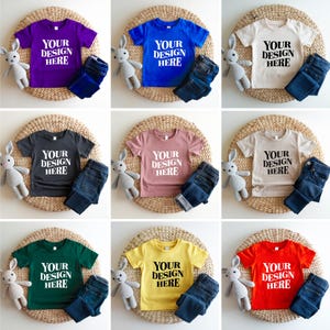 Showcase your designs with this premium Bella Canvas 3001T kids mockup bundle, featuring 16 high-resolution flat lay mockups in a wide range of colors. These mockups are perfect for designers, Etsy sellers, and print-on-demand (POD) businesses looking to professionally present their youth apparel designs. Each flat lay mockup displays the Bella Canvas 3001T toddler/youth tee in a clear, minimalistic overhead style, allowing your design to be the focus. These are JPG-only files.