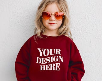 Gildan 18000B Youth Sweatshirt Mockup, Maroon Gildan 18000B Mockup, Gildan 18000B Model Mockup, Gildan 18000b Model Mockup, Kids Mockup