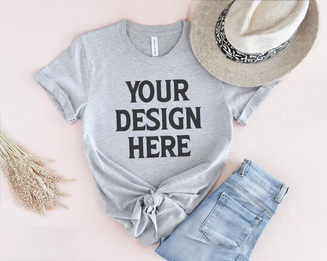 Bella Canvas 3001 Mockup, Athletic Heather Bella Canvas 3001 Flat Lay ...