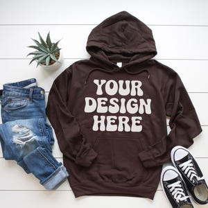 Gildan 18500 Hoodie Mockup | Flat Lay dark chocolate Gildan 18500 Hoodie Mockup | G185 Hooded Sweatshirt Mockup | G18500 Hoodie Mockup