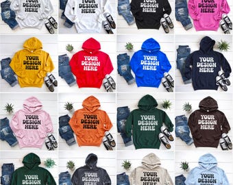 Maqueta de sudadera con capucha Gildan 18500 / Maqueta de sudadera con capucha Gildan 18500 con diseño plano / Maqueta de sudadera con capucha G185 / Maqueta de sudadera con capucha G18500