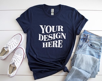 Gildan 64000 Mockup, Navy Gildan 64000 Flat Lay Mockup, Navy Gildan 64000 Tshirt Flat Lay Mockup, G640 Flatlay Mockup, Gildan 64000 Tshirt