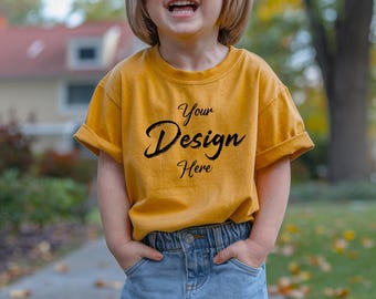 Bella Canvas 3001T Mockup, heather yellow gold Bella Canvas 3001T Mockup, Toddler 3001T  Shirt Mockup, Toddler Mockup, Kids shirt Mockup