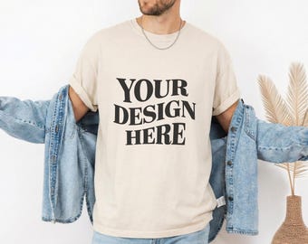 Maquette de t-shirt 1717 Comfort Colors ivoire, maquette Comfort Colors 1717, maquette de t-shirt minimaliste CC1717, maquette Comfort Colors, maquette C1717