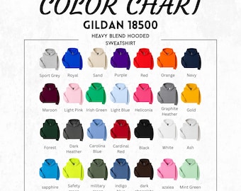 Editable Gildan 18500 Color Chart Mockup | Gildan 18500 Color Chart | G185 Color Chart | Hooded Sweatshirt Color Chart (Canva Template)