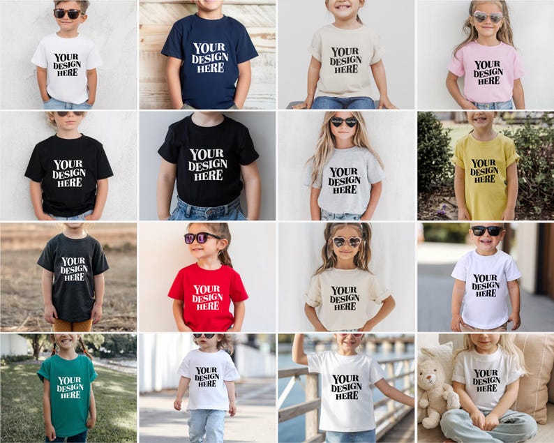 Showcase your designs with this premium Bella Canvas 3001T kids mockup bundle, featuring 18 high-resolution flat lay mockups in a wide range of colors. These mockups are perfect for designers, Etsy sellers, and print-on-demand (POD) businesses looking to professionally present their youth apparel designs. Each flat lay mockup displays the Bella Canvas 3001T toddler/youth tee in a clear, minimalistic overhead style, allowing your design to be the focus. These are JPG-only files.