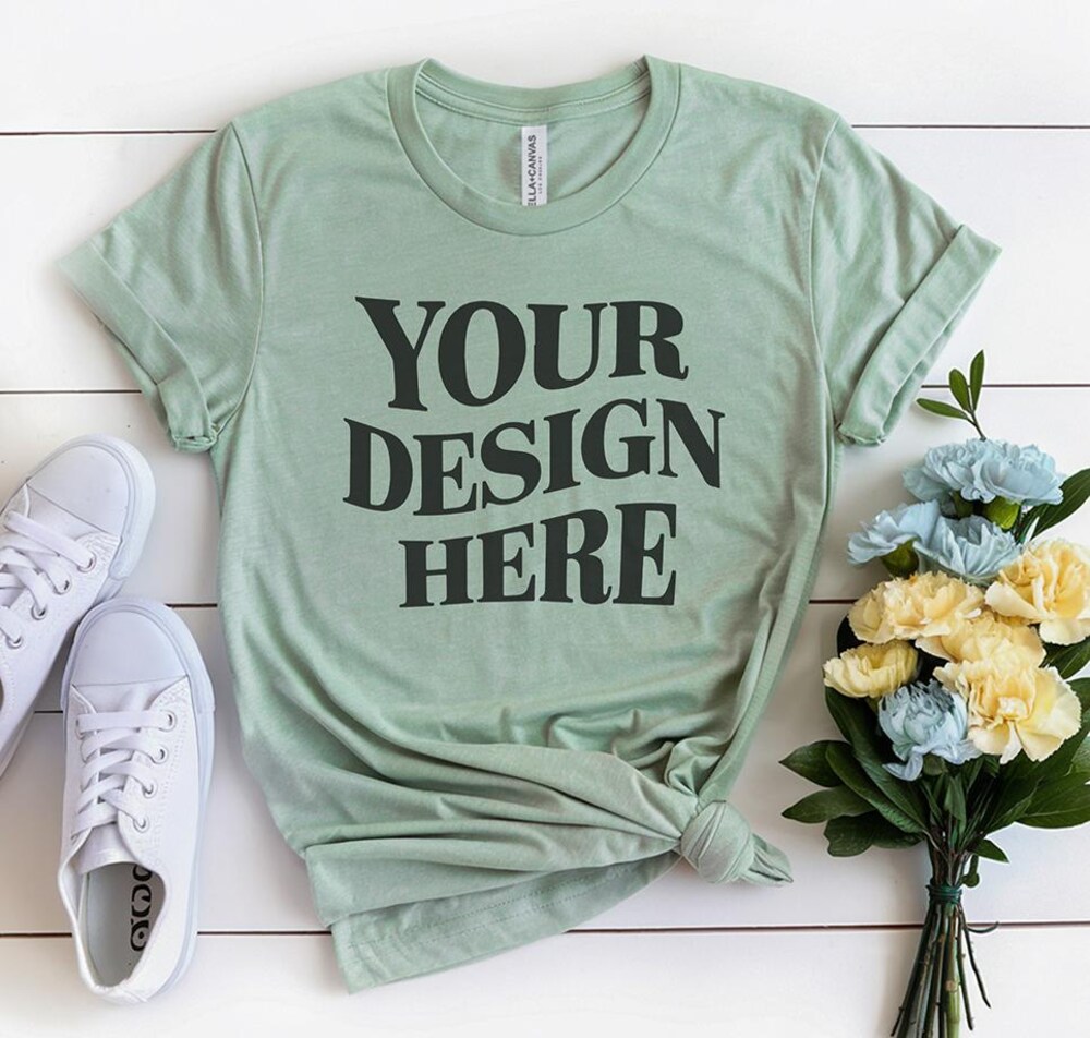 Snorider Design Bella Canvas 3001 Mockup | Sage Bella Canvas 3001 | Flat Lay Mockup | Flat Bella Canvas 3001 Mockup | Sage Bella Canvas 3001 Mockups