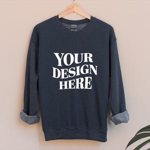 Sweatshirt Gildan 18000 Mockup, Hanging Gildan 18000 Mockup, dark heather Gildan 18000 Heavy Blend Crewneck Sweatshirt Mockup, Gildan 18000