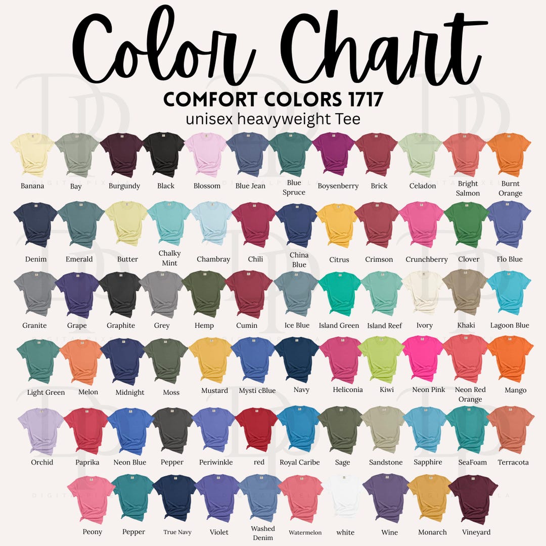 EDITABLE Comfort Colors 1717 Color Chart, Comfort Colors 1717 Color ...