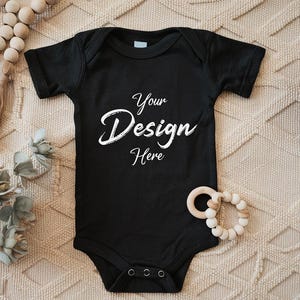 Baby Bodysuit Mockup, Bodysuit Mockup, Black Bella Canvas 100B Mockup, Black Baby Onesie Mockup, Black Flat Lay Baby Bodysuit Mockup