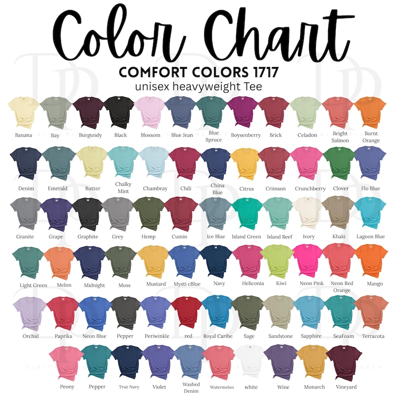 EDITABLE Comfort Colors 1717 Color Chart, Comfort Colors 1717 Color ...