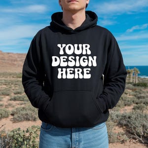 Gildan 18500 Hoodie Mockup, black Hooded Sweatshirt Mockup, Pullover Sweatshirt Mockup, Black Male Model Hoodie Mockup, Instant Download