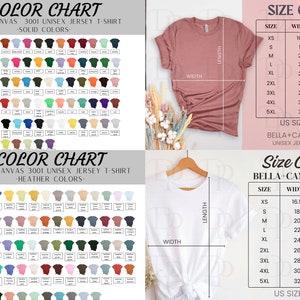 Bearbeitbare Bella Canvas 3001 Farbkarte & Größentabelle Bundle, bearbeitbare Canva Bundle, Size Guide Mockup, 3001 Farbkarte, Größentabelle Mockup