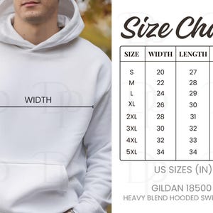 Gildan 18500 Size Chart Mockup | Gildan 18500 Size Chart | G185 Size Chart | Heavy Blend Hooded Sweatshirt Size Chart| Hoodie size chart