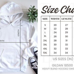 Gildan 18500 Size Chart Mockup | Gildan 18500 Size Chart | G185 Size Chart | Heavy Blend Hooded Sweatshirt Size Chart| Hoodie size chart