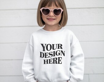 Gildan 18000B Youth Sweatshirt Mockup, White Gildan 18000B Mockup, Gildan 18000B Model Mockup, Gildan 18000b Model Mockup,Trendy Kids Mockup