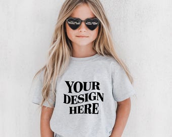 Ash Bella Canvas 3001T モックアップ、Bella Canvas Kids モックアップ、Bella Canvas 3001T Kids Tシャツ モックアップ、Bella Canvas 3001T 幼児用シャツ モックアップ
