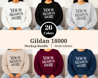 Gildan 18000 Sweatshirt Mockup Bundle | G180 Crewneck Mock-up Bundle | Model Mockup | Neutral Casual Simple Minimalist Gildan 18000 Mockup