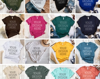 Bella Canvas 3001 Mockup Mega Bundle Mockup, Bella Canvas 3001 Flat Lay Mockup, Bella Canvas 3001 T-Shirt Mockup Bundle, All Colors Included