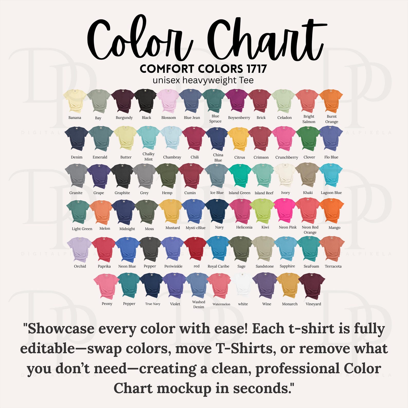 EDITABLE Comfort Colors 1717 Color Chart, Comfort Colors 1717 Color ...