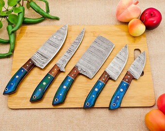 Damascus Chef Set of 5 Chef Knife - Kitchen Chef Knife Set Damascus Knife Christmas Gift Anniversary Gift For Him, Christmas Presents
