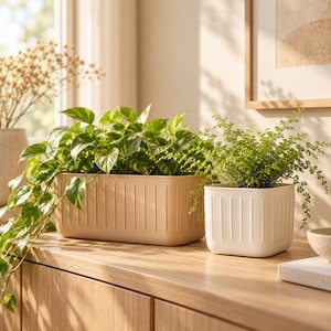 Skandinavisk kruka, Japandi ribbad växtkruka, modern 3D-utskriven inomhusdekor