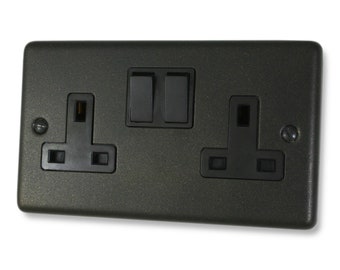 Contour Graphite Double Socket (Black Plastic Switches)