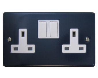 Blue Double Socket (White Switches)