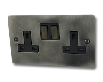 Flat Slate Effect Double Socket (Black Nickel Switches)