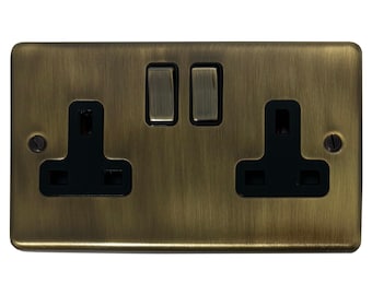 Contour Antique Brass 2 Gang Socket (Brass Switches)