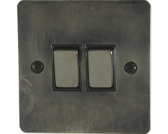 Flat Slate Effect Light Switch (2 Gang/Black Nickel Switches)
