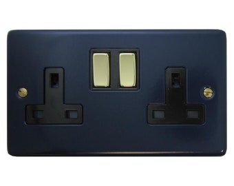 Blue Double Socket (Polished Brass Switches)